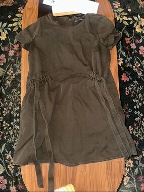 Zara Olive Green Mini Dress with Tie-Waist